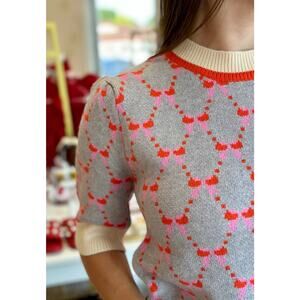 THML Short Sleeve Ribbon Knit Sweater Top in Gray. Size XL